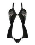 Cascade String Plunge Cut Out Bodysuit (More Colors)