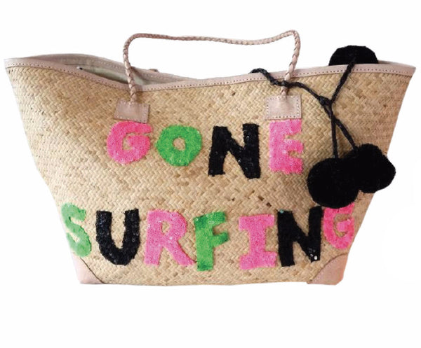 Gone Surfing Beach Tote with Leather Trim